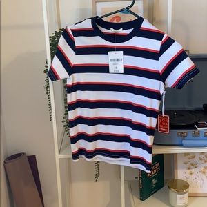 Forever 21 Red Striped Short Sleeve Top